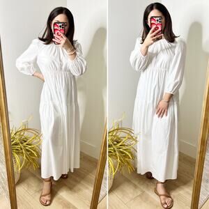 NWT Reformation Linzey Open Back Balloon Sleeve Midi Dress White Small